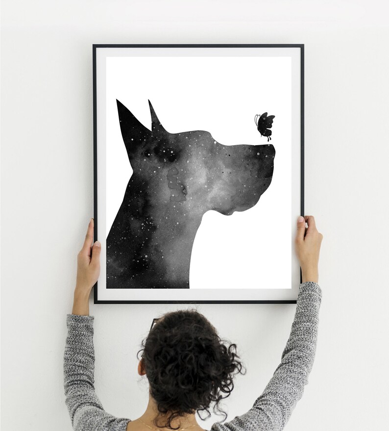 Great Dane Wall Decor Butterfly Print Galaxy Watercolor Dog Etsy