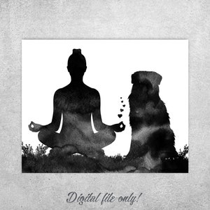 Yoga Art Print: Woman, Australian Shepherd Dog Pose (Digital Download)