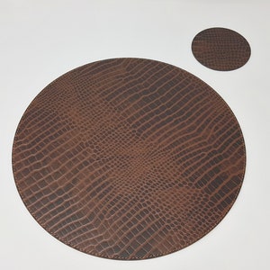 Small Round Placemats / Recycled Leather Placemats and coasters for round tables / Table Mats 28 cm 11'' Croko