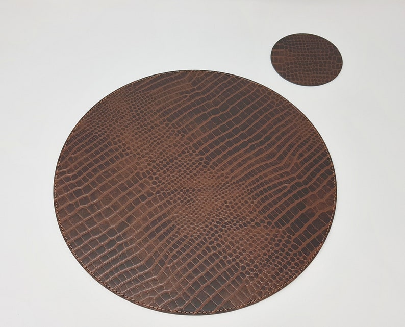 Small Round Placemats / Recycled Leather Placemats and coasters for round tables / Table Mats 28 cm 11'' Croko