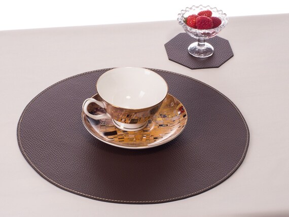 Lot de 4 classique marron en carton-cuir Rond Napperons-Made in the UK