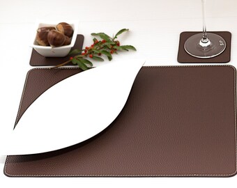 Nikalaz Set of 4 Placemats and 4 Coasters recycled leather Table Mats 40x30 cm 