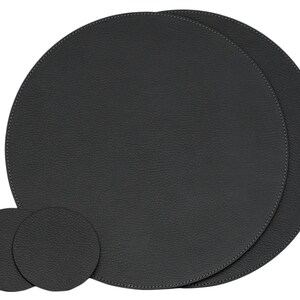 Small Round Placemats / Recycled Leather Placemats and coasters for round tables / Table Mats 28 cm 11'' Black