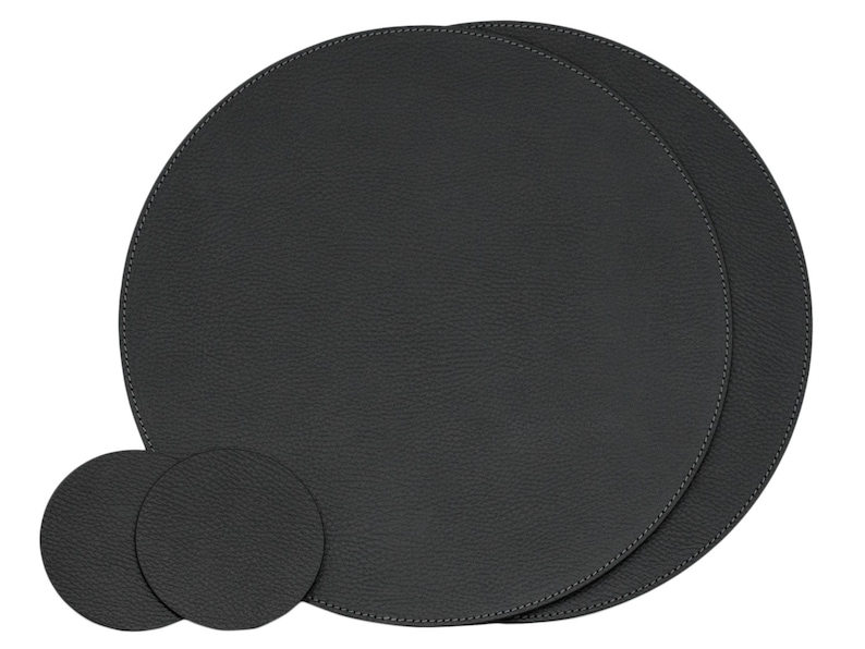 Small Round Placemats / Recycled Leather Placemats and coasters for round tables / Table Mats 28 cm 11'' Black