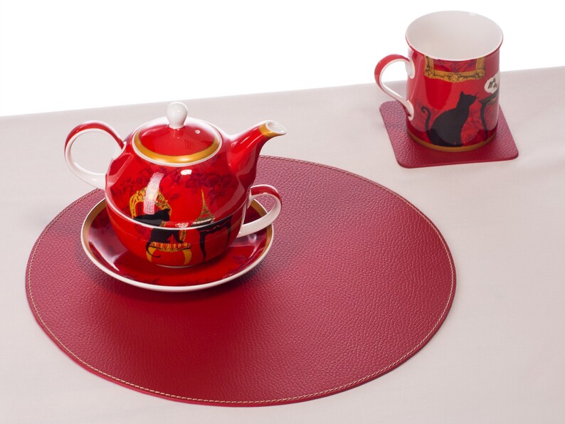 Red Round Placemats / Recycled Leather Placemats and Coasters Etsy