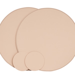 Small Round Placemats / Recycled Leather Placemats and coasters for round tables / Table Mats 28 cm 11'' Creamy White / Beige