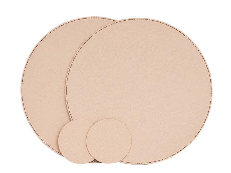 Small Round Placemats / Recycled Leather Placemats and coasters for round tables / Table Mats 28 cm 11'' Creamy White / Beige