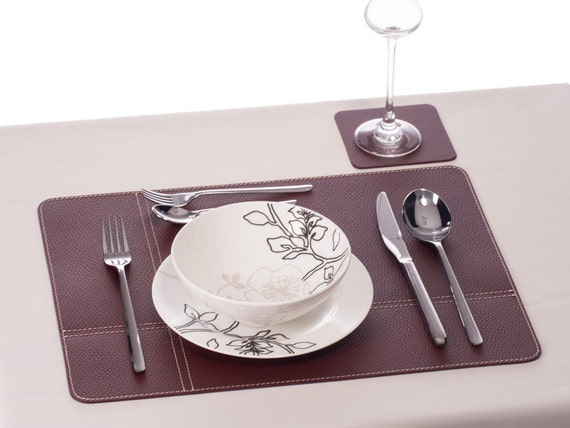 Placemats Set Table Mat Sets With Coasters Recycled Leather Etsy