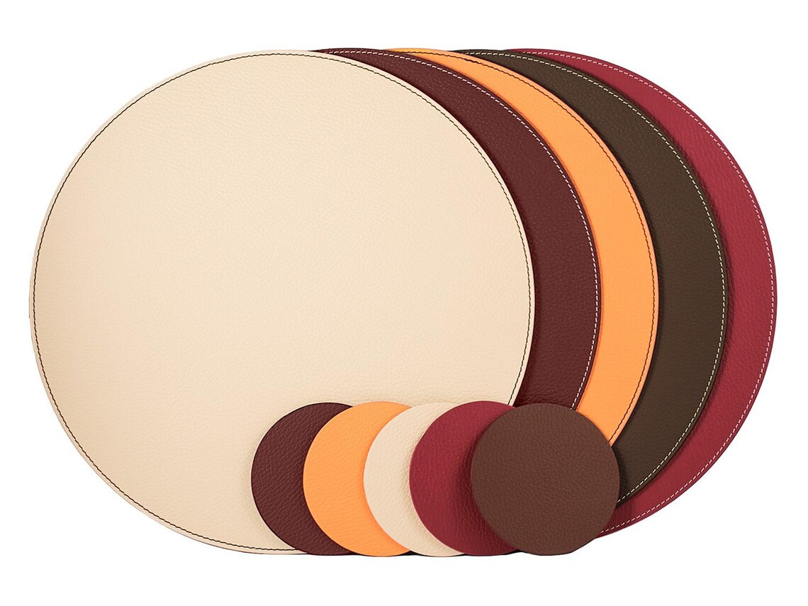 Red Round Placemats / Recycled Leather Placemats and Coasters Etsy
