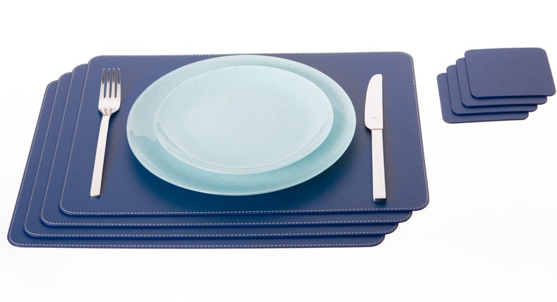 Recycled Leather Placemats / Small size / 15.8 x 11.8''/ 40x30 cm / Table mats / Set of 4, 6, 8, 12 / Dining table sets Blue