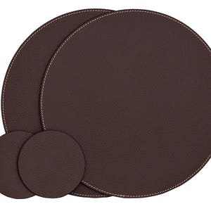 Small Round Placemats / Recycled Leather Placemats and coasters for round tables / Table Mats 28 cm 11'' Brown