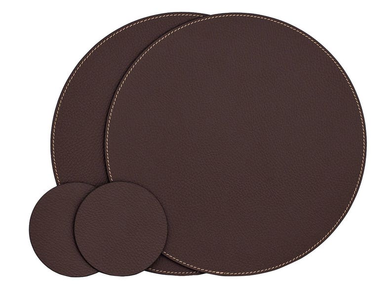 Small Round Placemats / Recycled Leather Placemats and coasters for round tables / Table Mats 28 cm 11'' Brown