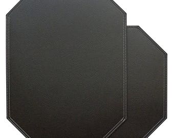 Black Placemats Octagon / Table Mats and Coasters made of Recycled Leather / Dining Table Decor /Dine set