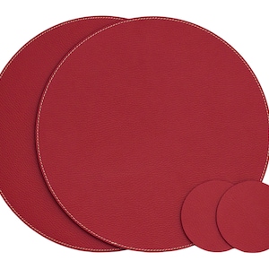 Small Round Placemats / Recycled Leather Placemats and coasters for round tables / Table Mats 28 cm 11'' Red