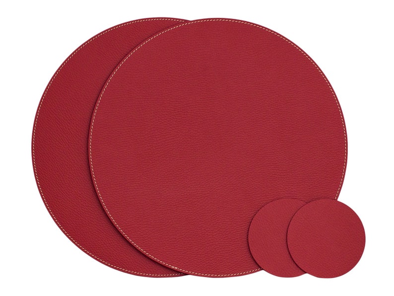 Small Round Placemats / Recycled Leather Placemats and coasters for round tables / Table Mats 28 cm 11'' Red