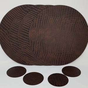 Round Placemats 15'' 38.10cm / Recycled Leather Table mats /Table place mats and coasters / Dining table sets / Table placemats Crockodile Style