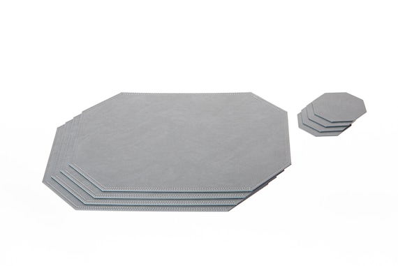 Nikalaz 1 Tovaglietta Ovale in Pelle Riciclata, Tovaglietta Americana, 45,72 x 33,02 cm (Grigio