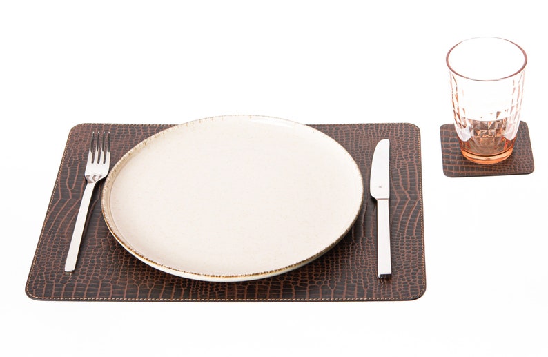 Recycled Leather Placemats / Small size / 15.8 x 11.8''/ 40x30 cm / Table mats / Set of 4, 6, 8, 12 / Dining table sets Crocko Style