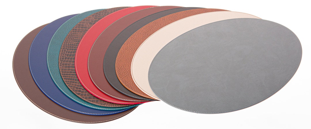 Faux Leather Placemats and Coasters Set of 6, Dual-Sided Round Place Mats  for Kitchen Dining Patio Table, Washable Oval Modern Table Mates, Non-Slip