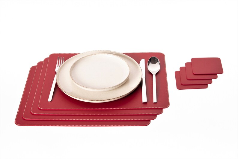 Recycled Leather Placemats / Small size / 15.8 x 11.8''/ 40x30 cm / Table mats / Set of 4, 6, 8, 12 / Dining table sets Red