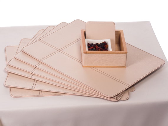 Beige White Placemats And Coasters Set Of 8 Recycled Etsy