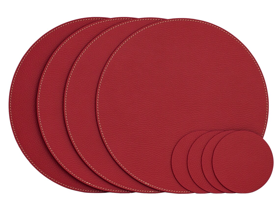 Red Round Placemats / Recycled Leather Placemats and Coasters Etsy