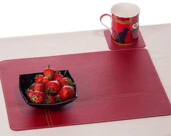 Table Placemats Sets / Red Placemats and Red Coasters / Set of 2 / Set of 4 / Red Table Mats /  Rectangle Placemats / Dining Table Decor