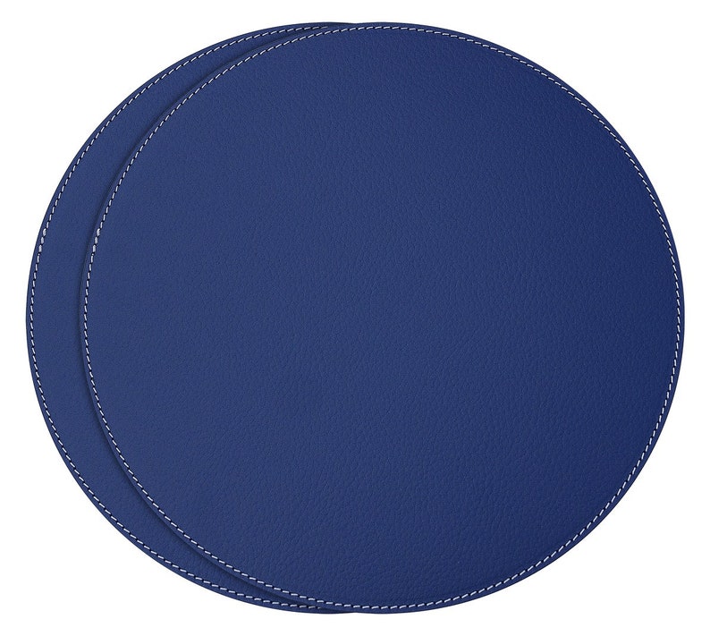 Blue Round Placemats Recycled Leather Table Mats 33 Cm / Etsy