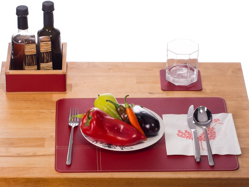 Red Placemats Set Of 8 And Red Coasters Bonded Leather Red Etsy