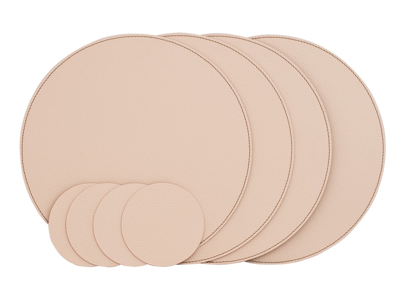 Round Placemats 13'' 33 cm/ Recycled Leather Table mats / Table place mats and coasters / Dining table sets / Table placemats Creamy White / Beige