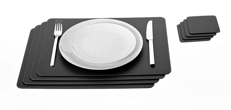 Recycled Leather Placemats / Small size / 15.8 x 11.8''/ 40x30 cm / Table mats / Set of 4, 6, 8, 12 / Dining table sets Black