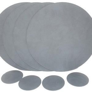 Round Placemats 15'' 38.10cm / Recycled Leather Table mats /Table place mats and coasters / Dining table sets / Table placemats Dirty Grey