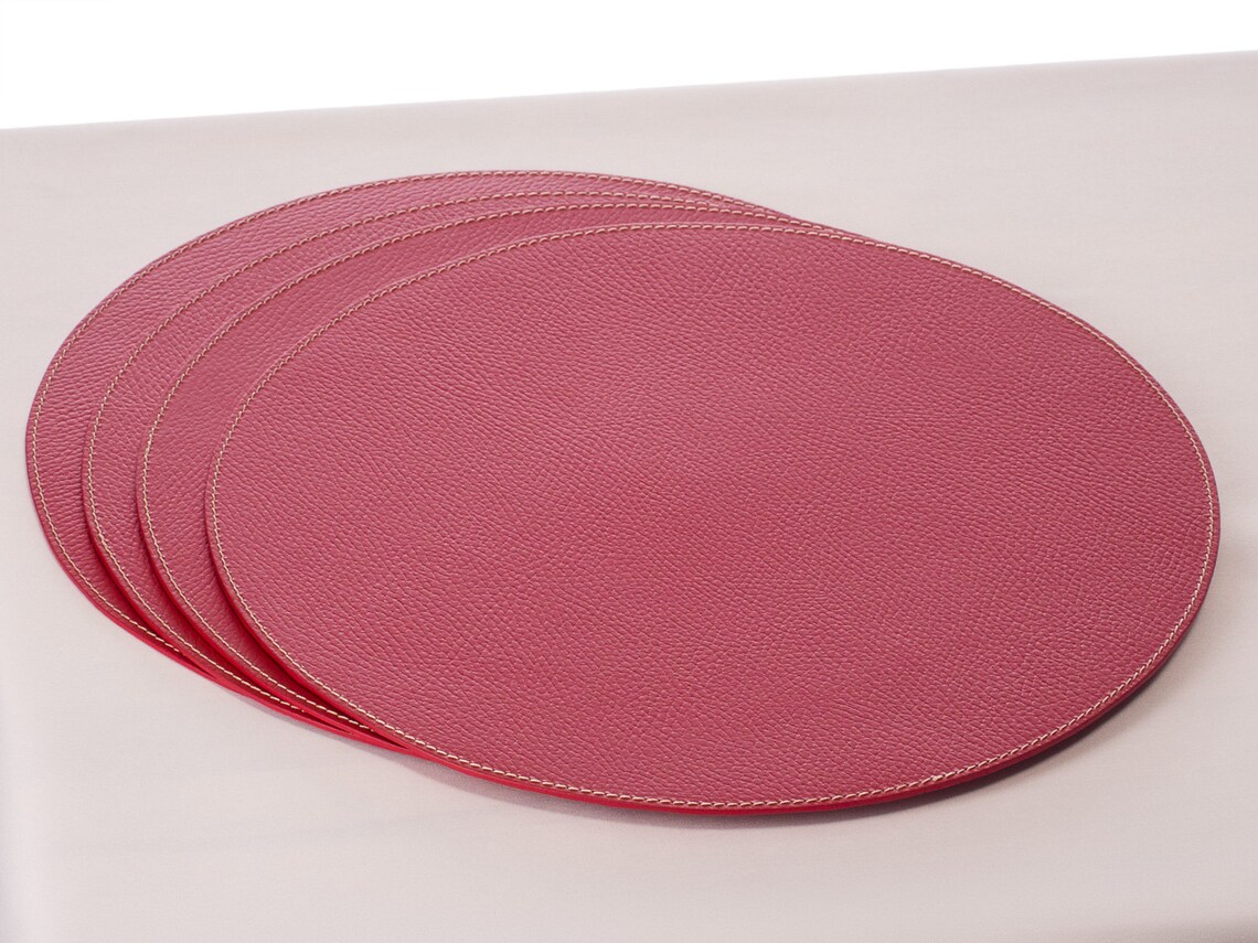Red Round Placemats / Recycled Leather Placemats and Coasters Etsy