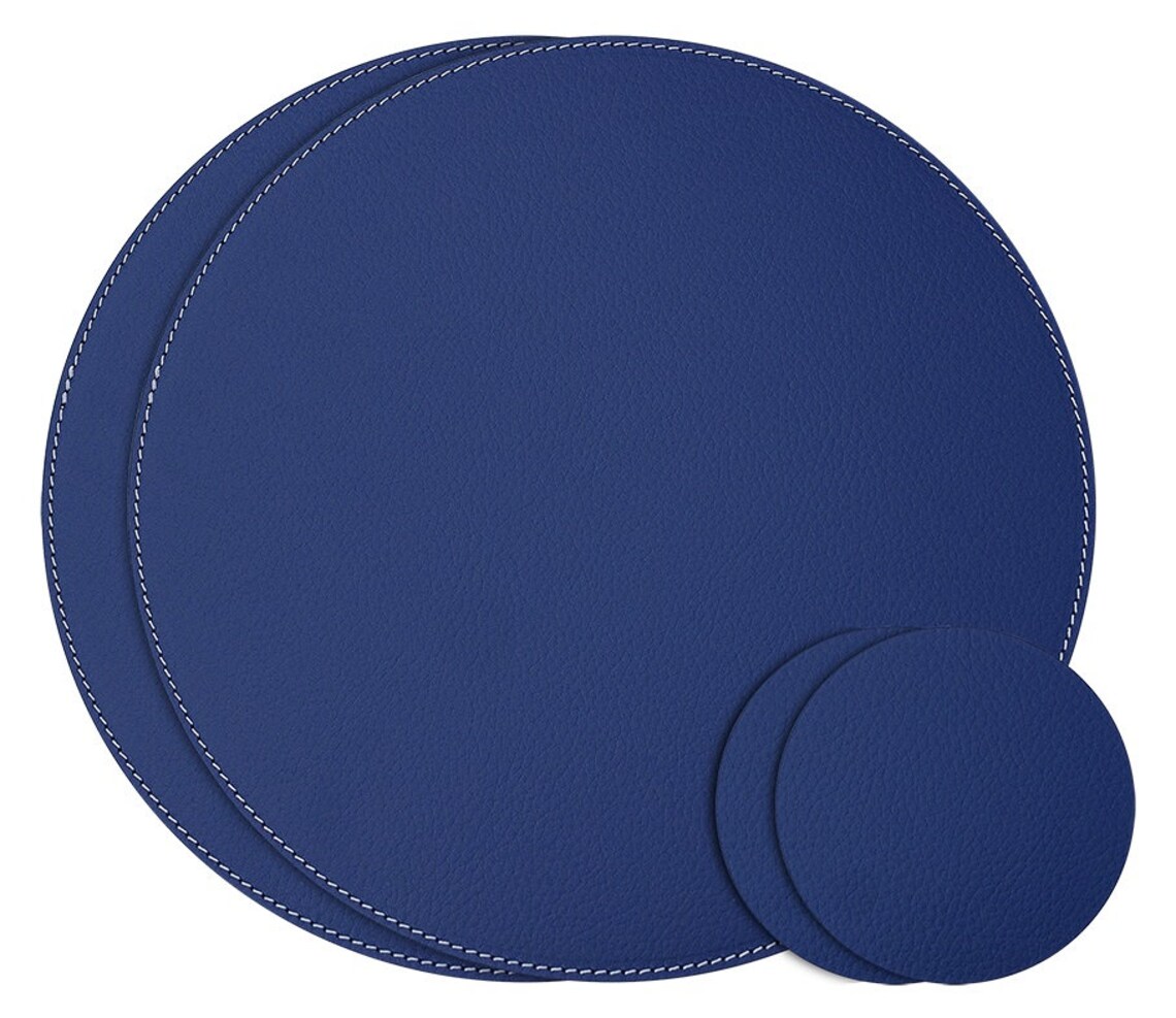 Blue Round Placemats Recycled Leather Table Mats 33 Cm / Etsy
