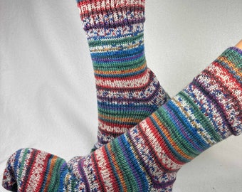 Gr. 42/43 "Hundertwasser" selbst gestrickte Socken, Wollsocken  Strümpfe