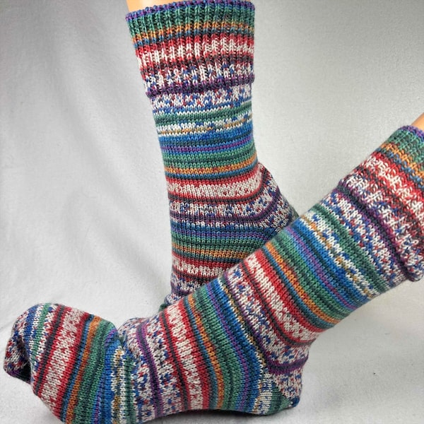 Gr. 42/43 "Hundertwasser" selbst gestrickte Socken, Wollsocken  Strümpfe