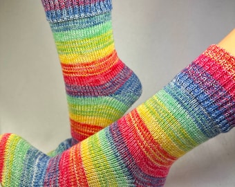 36/37 chaussettes auto-tricotées, chaussettes en laine en mérinos extrafine arc-en-ciel