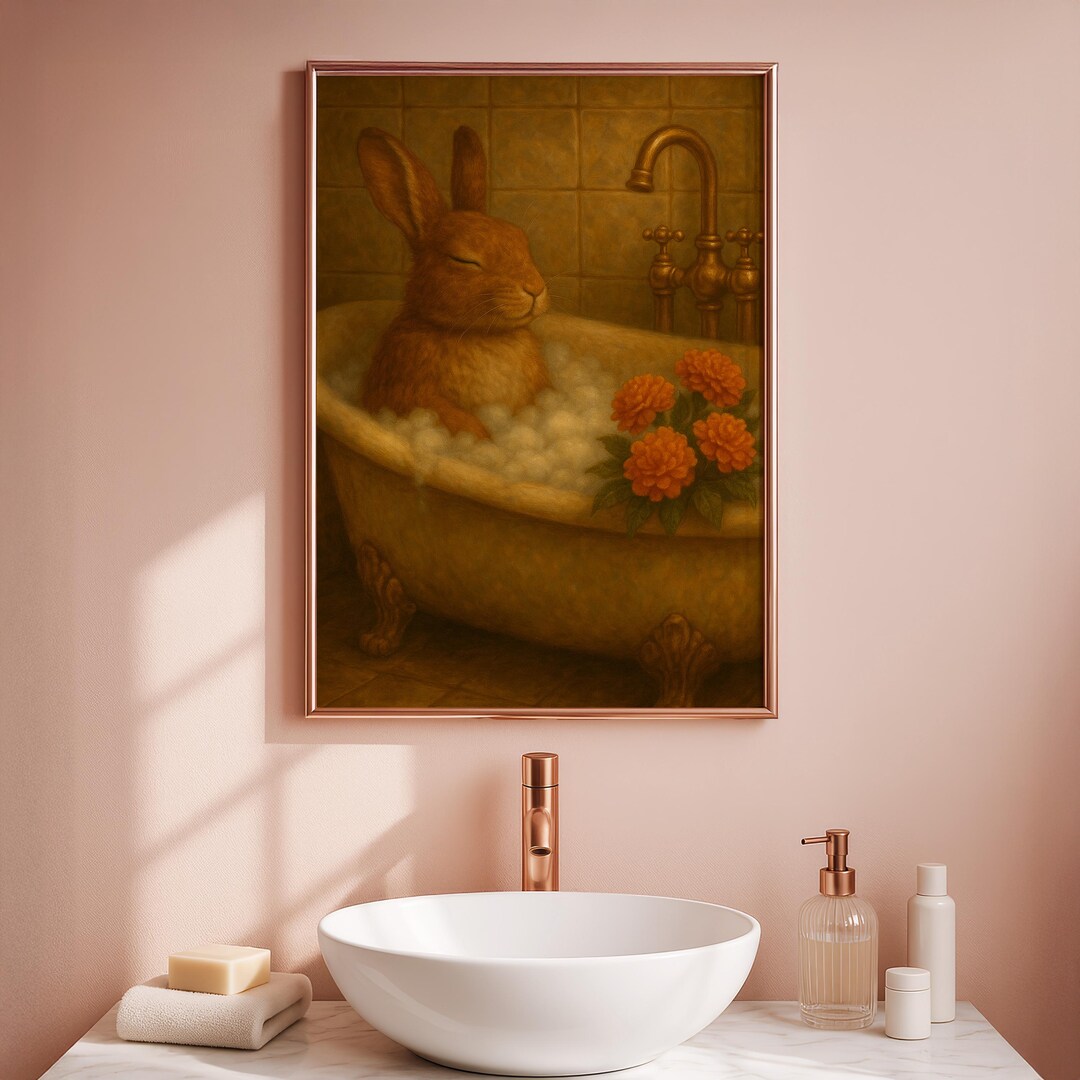 Deviantart Rabbit Bath Rabbit Bubble Bath Art Print | Whimsical Animal Bathroom Decor | Cute ...