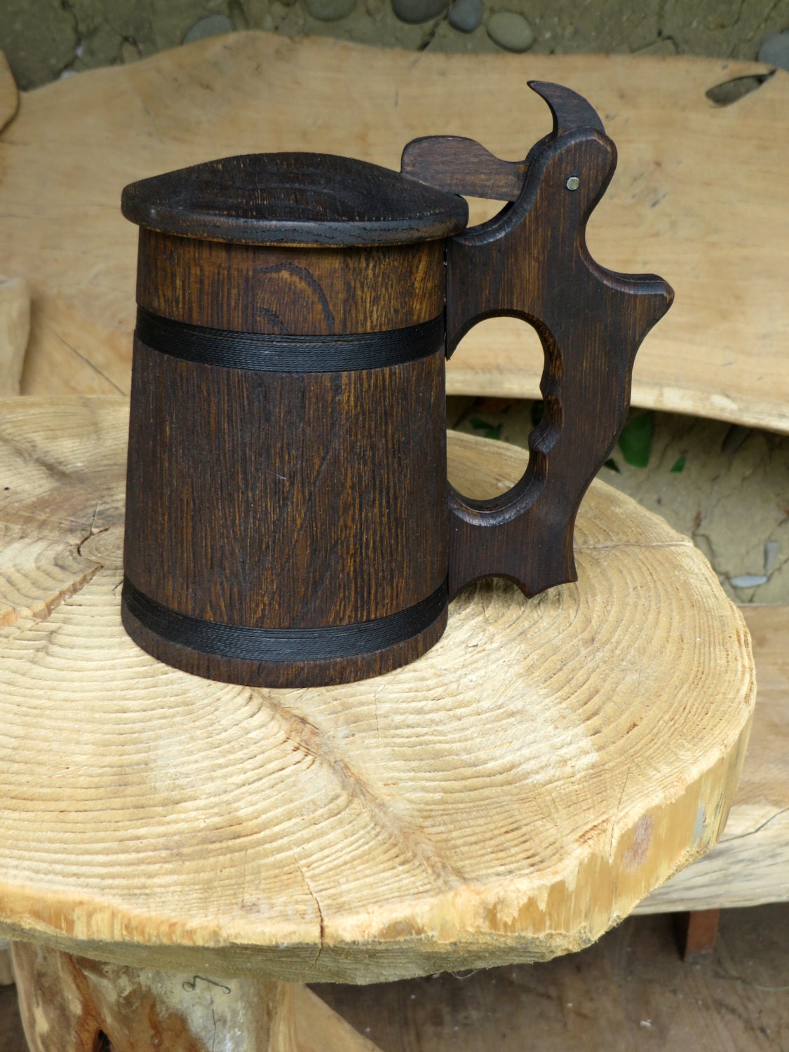 Man's Gift Wooden Beer Mug Oak Wood Jug Beer Tankard Etsy