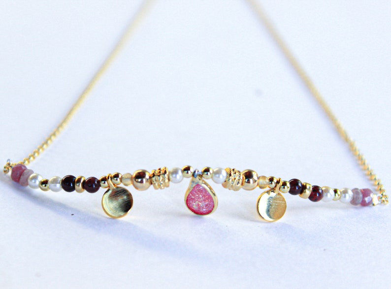 Pink Multiple Gemstone Choker 14K GoldFill Boho Romantic Princess Unique Jewelry Her Bridal Artisan Jewelry image 7