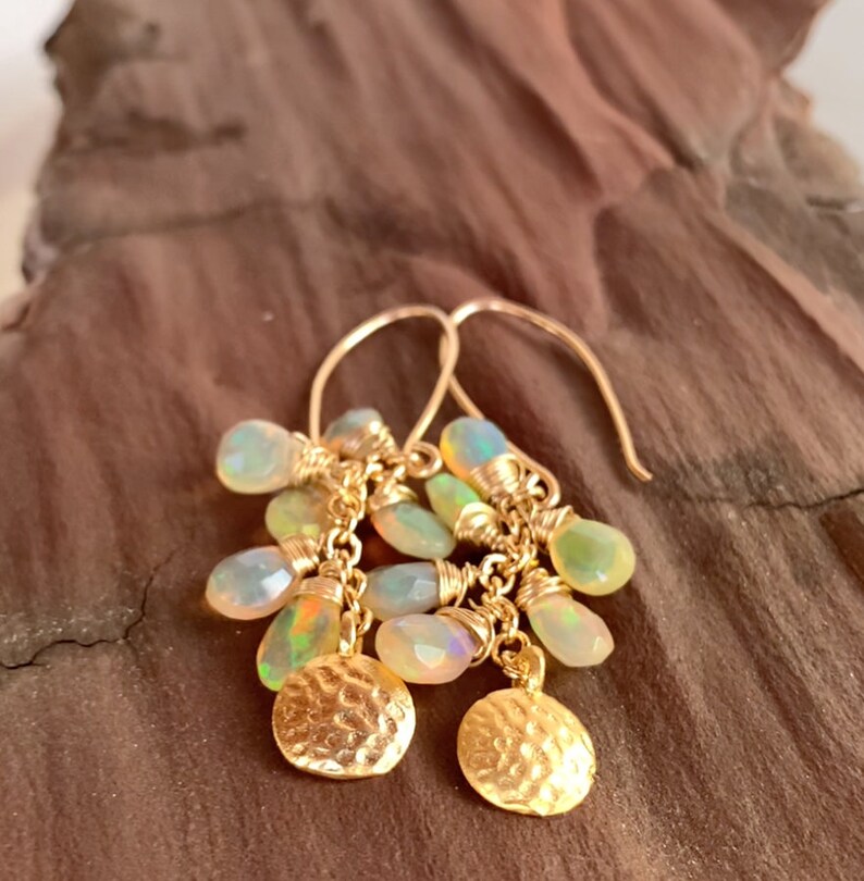 Ethiopian Welo Opal Cascade Earrings, 14K Goldfilled, Jubilee Luxury Joy birthstone Octobre elegant princess OOAK artisan rich Jewelry image 5