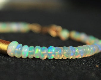 Welo Opal Bracelet 4.5mm 14K GF, Ethiopian Welo Opal, Wedding and Bridal Jewelry, October Protection, Unique One of a Kind Best Quality Opal