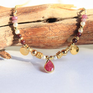 Pink Multiple Gemstone Choker 14K GoldFill Boho Romantic Princess Unique Jewelry Her Bridal Artisan Jewelry image 2