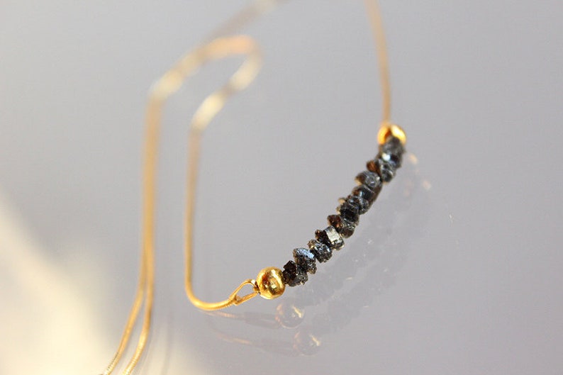 Black Diamonds Gift for Christmas Diamonds Necklace Rough Raw Diamond Jewelry for Her Festive Occasion 925 Gold