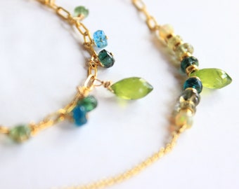 Multi Gemstone Choker Necklace, unique Jewelry, Gift for Her, 14K gold, sensual & elegant Gemstone Jewelry for Princesses. Make a Gift!