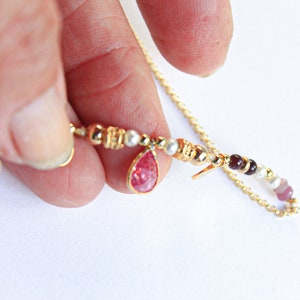 Pink Multiple Gemstone Choker 14K GoldFill Boho Romantic Princess Unique Jewelry Her Bridal Artisan Jewelry image 8