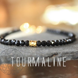 Black Tourmaline Partner Bracelet Goldfill Rosegold or Plated October Birthstone HIS & HER Gift Made to Order Designer Jewelry