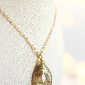 Golden Rutile Pendant Necklace 14K Goldfilled Chain Wireprapped Faceted Drop Briolette One-of-a kind-Jewelry image 5