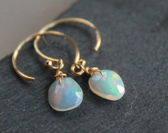 Ethiopian Welo Opal Earrings 14K GF Princess Jewelry Wedding Gift Dainty Elegant Lightweight Earrings October Birthstone