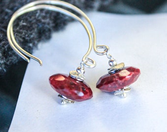 Ruby dangle Earrings, Natural Gemstone Korund, HillTribe Thai Silver, elegant Jewelry Gemstone Clusters, Bridal Gift 4 Her, festive Jewelry